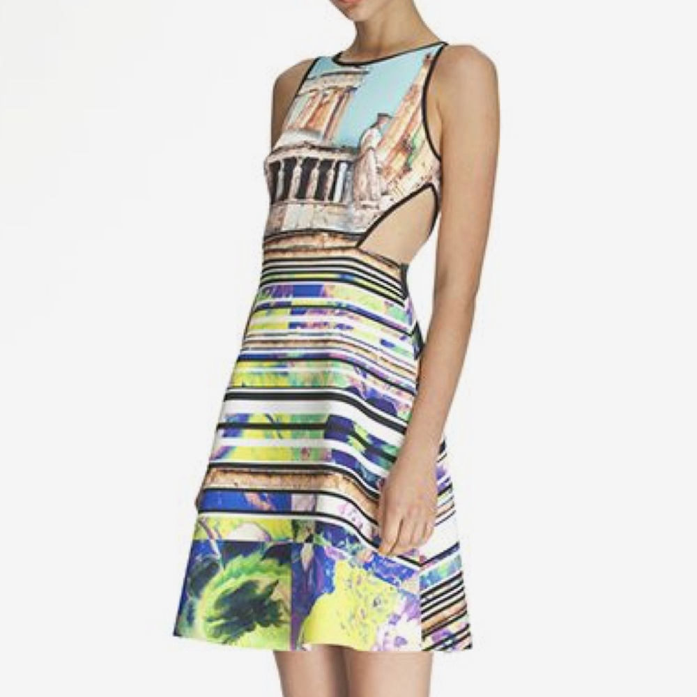 New Clover Canyon Neoprene Acropolis Garden Greek Cut Out Dress M